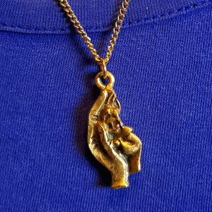 18" Gold Tone Comforting Hand Pendant Necklace